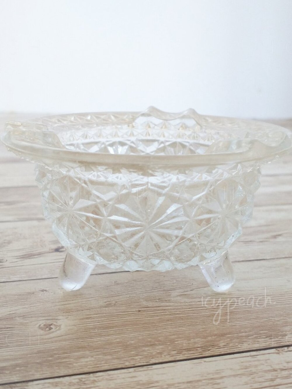 Fenton Daisy & Button Glass Ashtray Vintage 50s-60s Kettle Ash Tray Tri-Foot MCM
